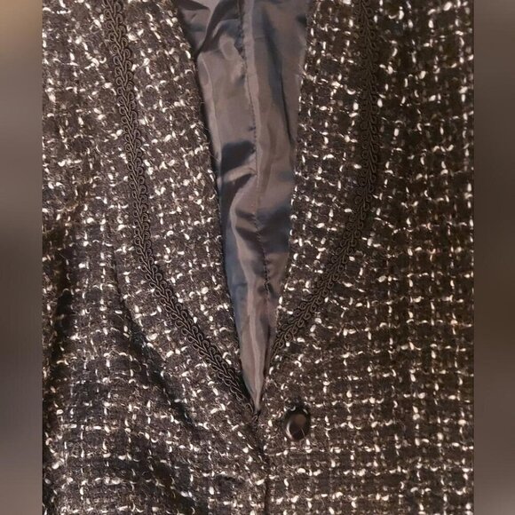 Old Money Tweed Longline Blazer Crochet Trim Detail Quiet Luxury Jacket - Picture 7 of 14